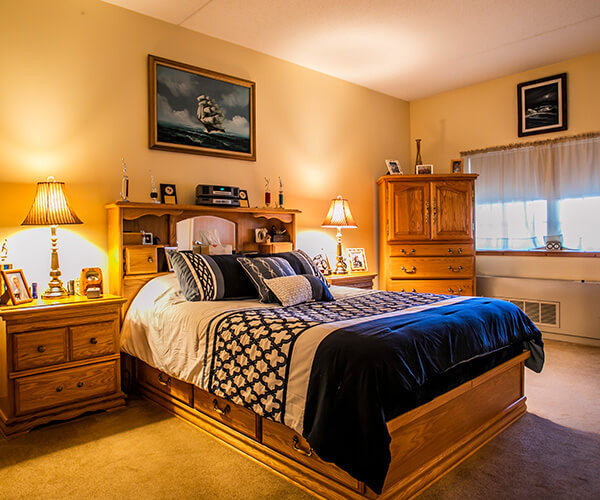 A bedroom in a senior independent living unit