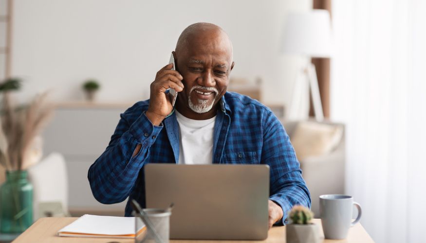 older man on a phone call