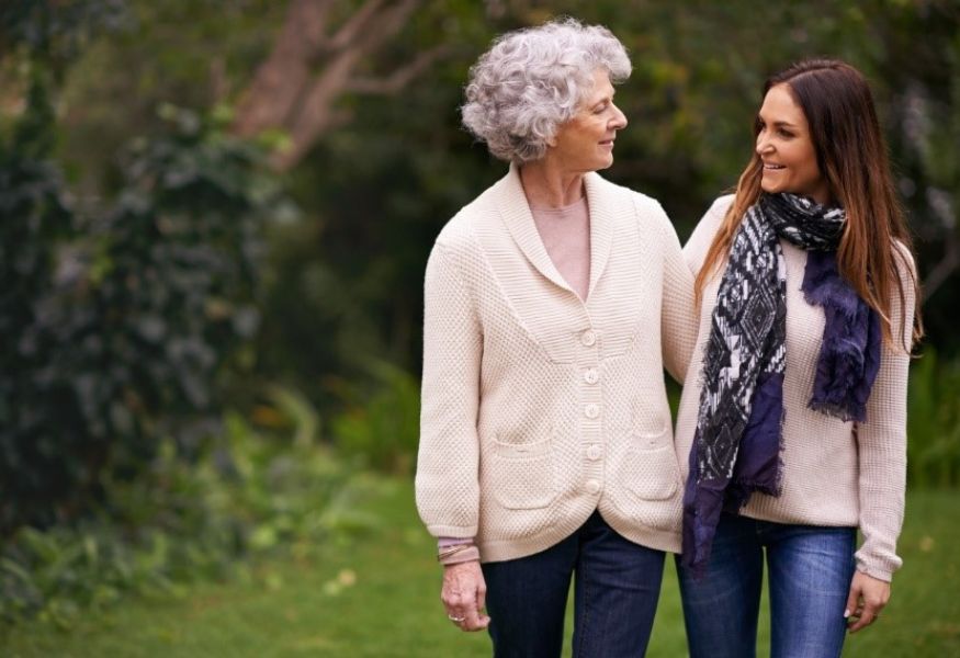 Mother daughter walking